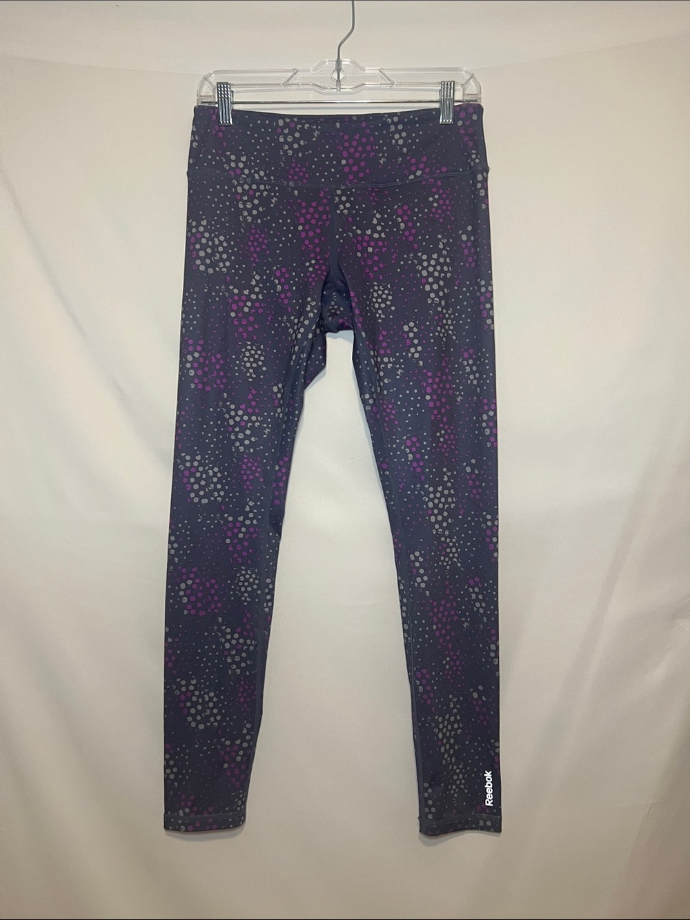 Reebok Purple Gray Confetti Polka Dot Athletic Workout Leggings M Athleisure